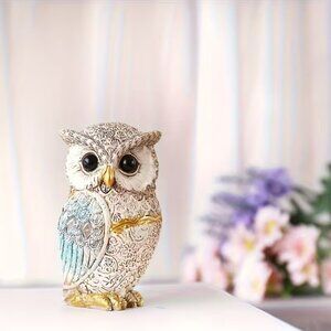 Realistic Perched Owl Statue - Resin Blue Owl Figurine - NEW - 3.34 in L x 1.96
